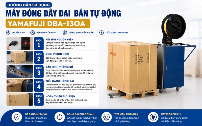 Hướng dẫn sử dụng máy đóng dây đai  bán tự động Yamafuji DBA-130A